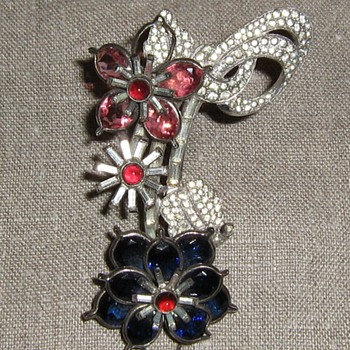 Pink, white & blue rhinestone brooch