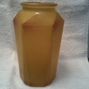 Interesting little "Cubist" vase/jar Flash painted outside "Peachy " !