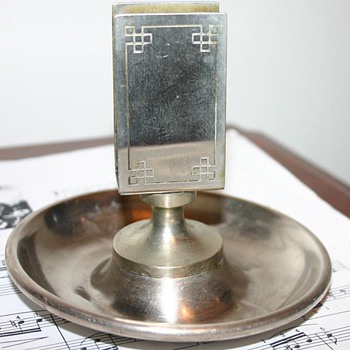 Old Metal Ashtray with match box holder - Tobacciana