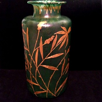 Loetz Cisele Vase With Gold Bamboo Decor - Art Glass