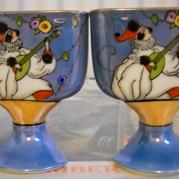 Noritake Hand Painted Pierrot Lusterware Mini Vases - Asian