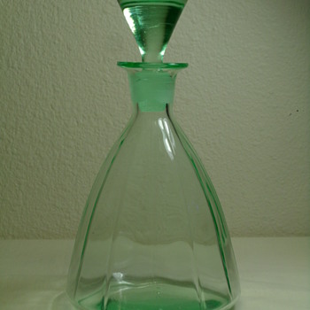 Green Glass Vaseline Decanter with Ground Stopper - Glassware