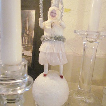Girl on Snowball Skipping Rope, Antique? American Candle Holder, "Snowball Santa" - Dolls