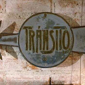 1930s Chilean One Way embossed steel traffic sign - Signs