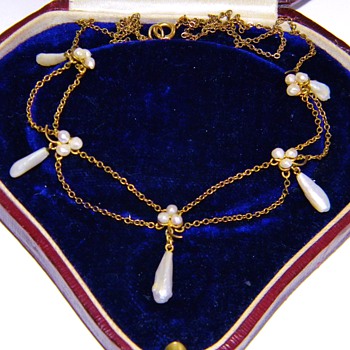 Antique Georgian Mississippi Pearl Seed Pearl Festoon 12k Necklace - Fine Jewelry