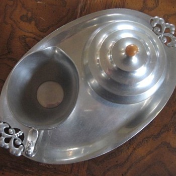 Pewter Creamer Sugar Tray Denmark Mandix - Art Deco