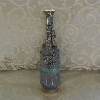 Glass Vase with Silver Overlay - Art Glass