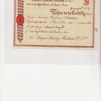Singer Sewing Machine  Cert.