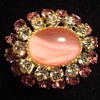 Pink Jellybean Glass Opal and Rhinestone Brooch