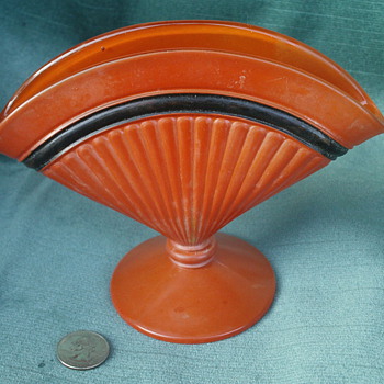 Orange and black Czech art deco fan vase - Art Glass