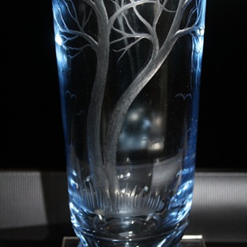 Art Glass  Vase Engraved Trees