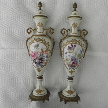 French Gilt-Bronze and Porcelain Urns