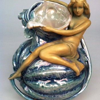 Nymph on a Gourd by Ernst Wahliss - Art Pottery