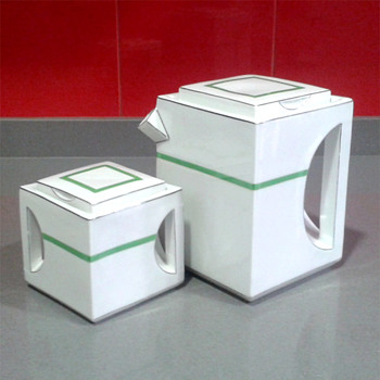 CUBICO teapot and sugar bowl. Porcelanas de Coimbra (Portugal, ca. 1930) - Art Deco