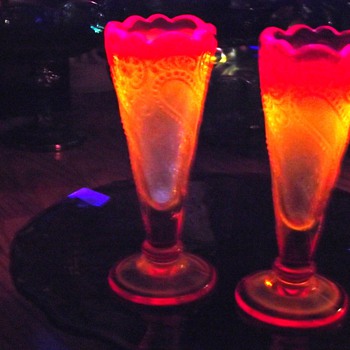 Amberina Vaseline Bud Vases - Art Glass