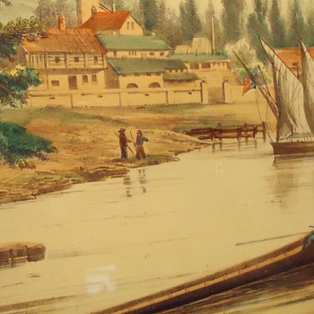 Very Old Berlin Lithograph, "Comfortable Regatta"  MYSTERY OF WHEN! - Posters and Prints