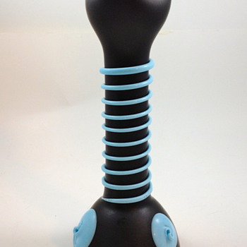 Kralik Dark Amethyst vase with blue windings and prunts - Art Glass