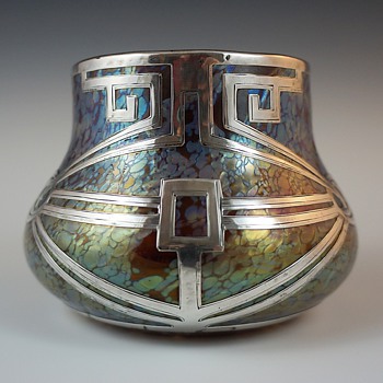 Heckert Marmopal (or Poschinger) Vase with Secessionist Silver Overlay - Art Nouveau