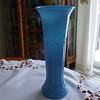 Tall VICTORIAN Peacock Feather BLUE OPALINE Flower Vase-French?
