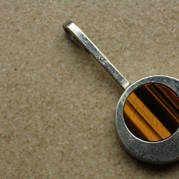 Mystery modernist silver and tigers eye pendant