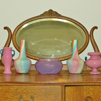 Early Loetz Rainbow, Heliotrope & Kralik Handled Vases - Art Nouveau