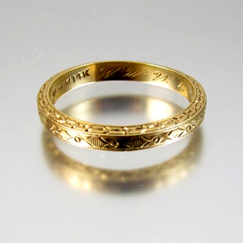 Signed WWW- White Wile & Warner 14k gold ornate wedding band ring - Fine Jewelry