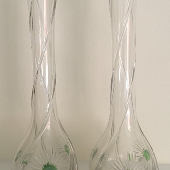 Twisted Edwardian vases with star cut flowers - Art Glass