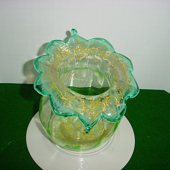 Beautiful, Hand Blown green/blue Free Form Vase - Art Glass