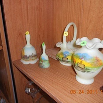 Fenton Custard Glass 'The Farm' painted
