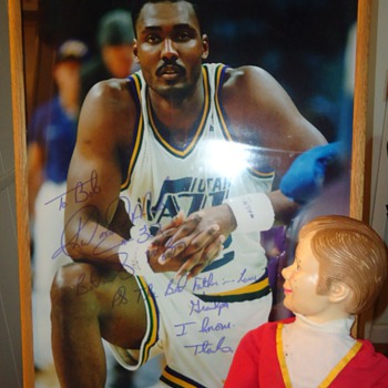 Karl Malone "The Mailman" giant, signed poster to father in law from Goodwill Santa Rosa Ca. - Basketball