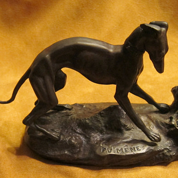 Pierre Jules (P.J.) Mene  (1810 - 1879)  Bronze Vintage Gray Hound with Birds