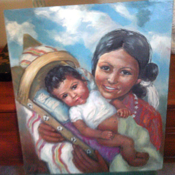 Beautiful Native Painting Of Mother & Child