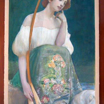 1904 Léo-Paul-Samuel Robert Symbolist Painting - Woman w/ Long-necked Lute - Art Nouveau
