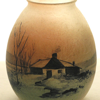 Obverse painted chipped ice shade. Jefferson, perhaps? - Art Glass