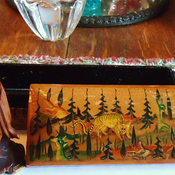 Hand painted box and wood statue from Kashmir