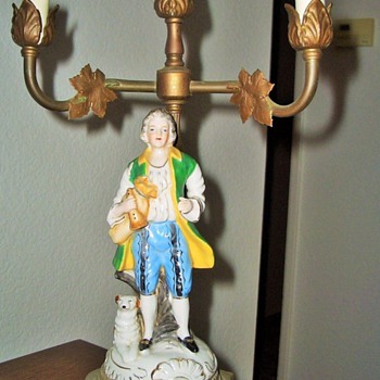 67Yr 3 Arm Candelabra Lamp Man Table Electric Occupied Japan 1946-47 - Lamps