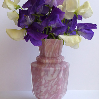 Welz Six-Sided Vase in Mottled Pink and White - Art Glass