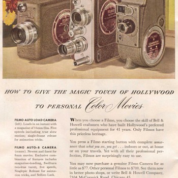 1948 - Bell & Howell "Filmo" Cameras Advertisement