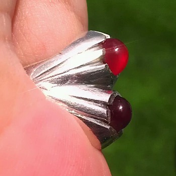 Carnelian & some kind of white metal ring - Costume Jewelry