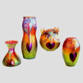 Four crazy beautiful Loetz vases