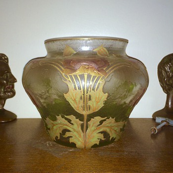 Huge Harrach for Legras Enamelled Acid Etched Gilt Bowl Vase - Art Glass