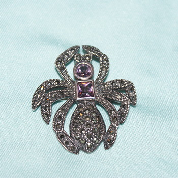 Sterling, Marcasite, and Amethyst Spider Pin - Fine Jewelry