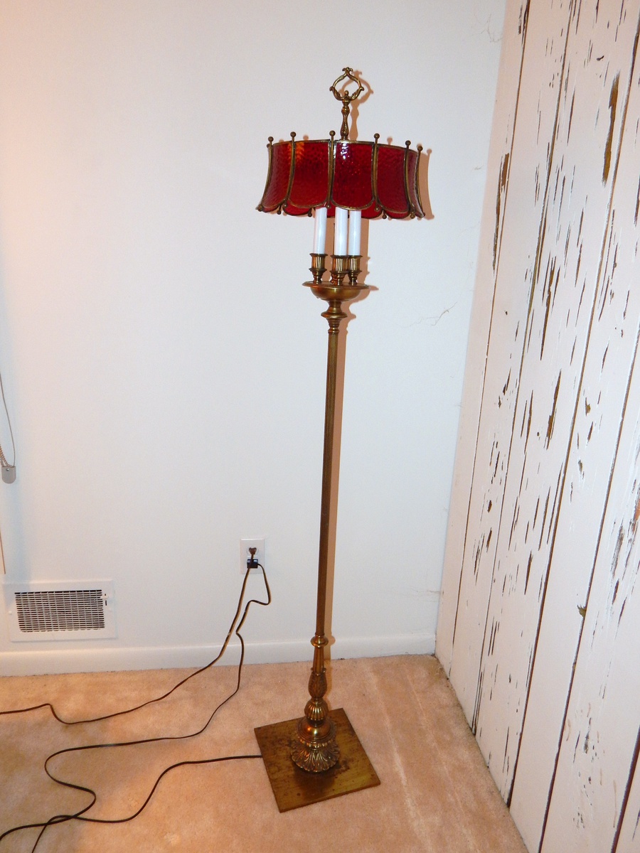 Vintage Brass Floor Lamp with Ruby Red Glass Shade Collectors Weekly