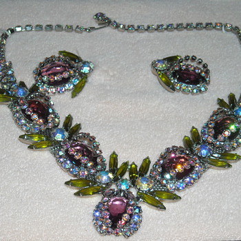 Vintage Insect Rhinestone Necklace and Earring Set