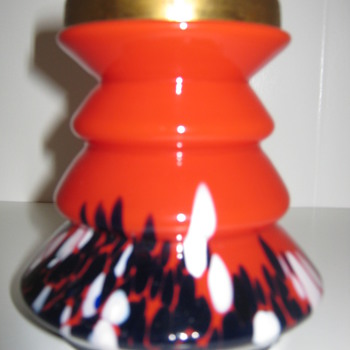 Czechoslovakia Art Deco Vase with Flower Frog  - Art Glass