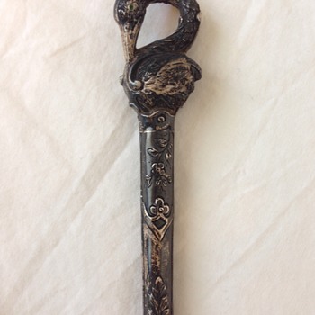 1890's Sterling Silver Swan Emerald Eyes Antique Parasol Cane Walking Stick Handle - Accessories