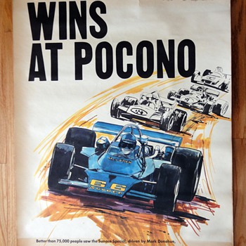 Vintage "Sunoco wins at Pocono" Poster- 1971