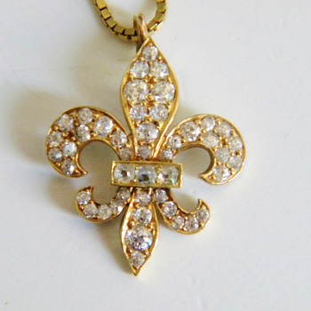Antique Georgian OMC Diamond 18k Fleur De Lis Lavaliere Necklace - Fine Jewelry