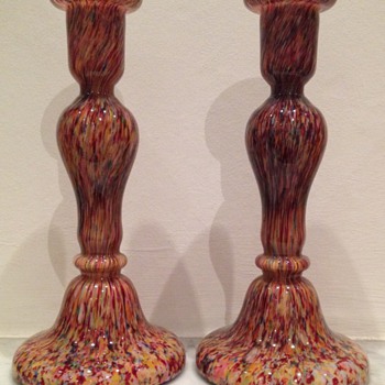 Welz spatter glass candlestick pair - Art Glass