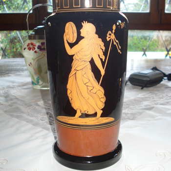 Harrach Basalt glass vase with classical lady - Art Glass